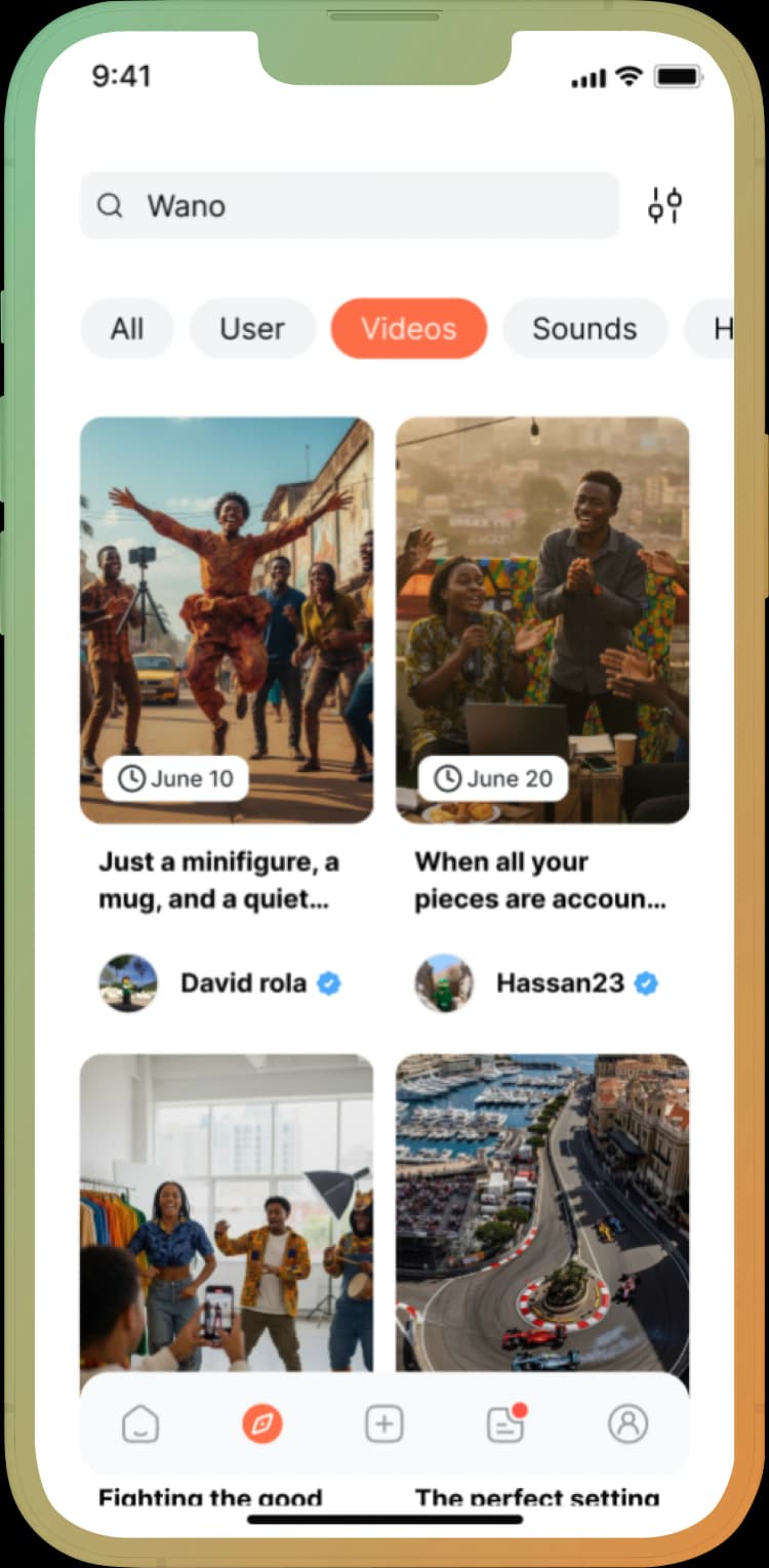 Discover screen of the Wano app on a phone